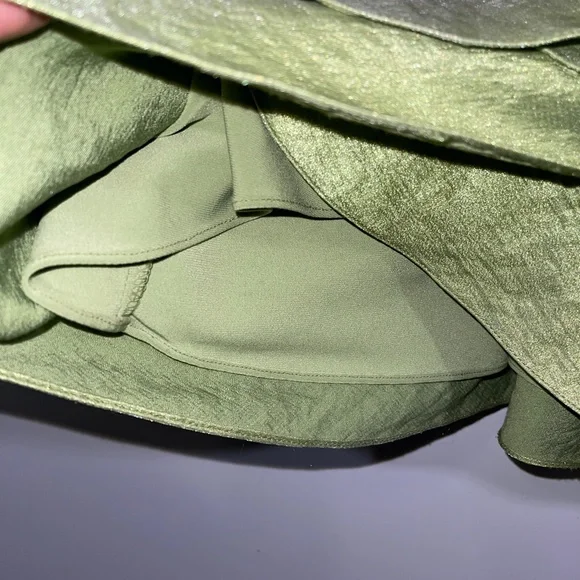 Adrianna Pappell‎ Green Metallic V-Neck Scalloped Cocktail Midi Dress Size 8 - Picture 4 of 10